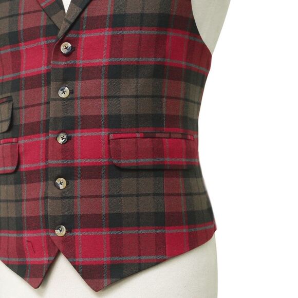 Mens Plaid Vest 44R Red Brown Teal Wool Waistcoat XL Formal Wedding Prom Party - Picture 6 of 9
